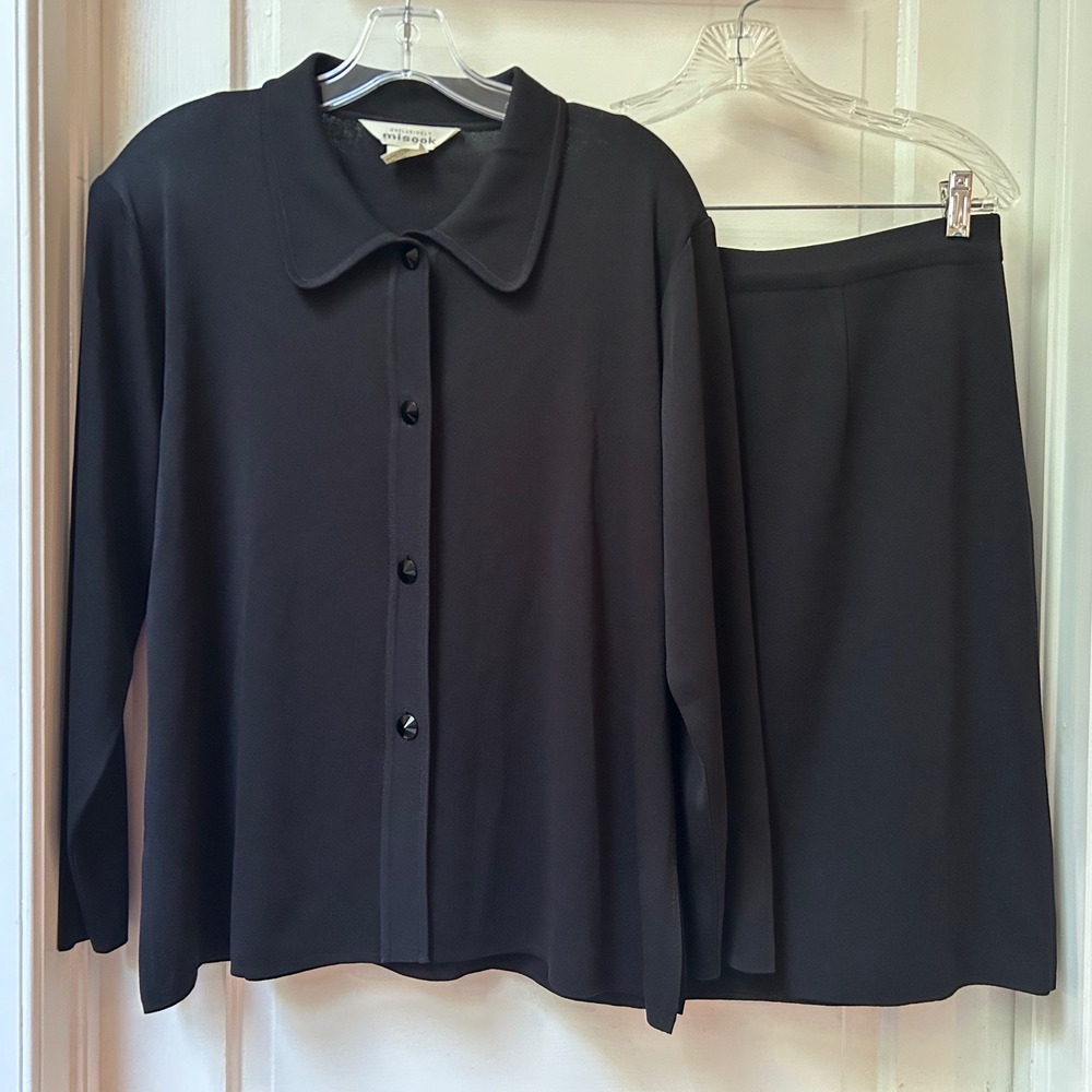 Misook Black Knit Button Front Top and Skirt Suit Set Medium/Large